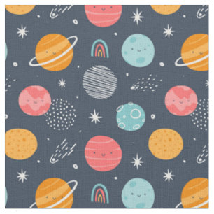 Cute Smiling Planet Pattern Stof