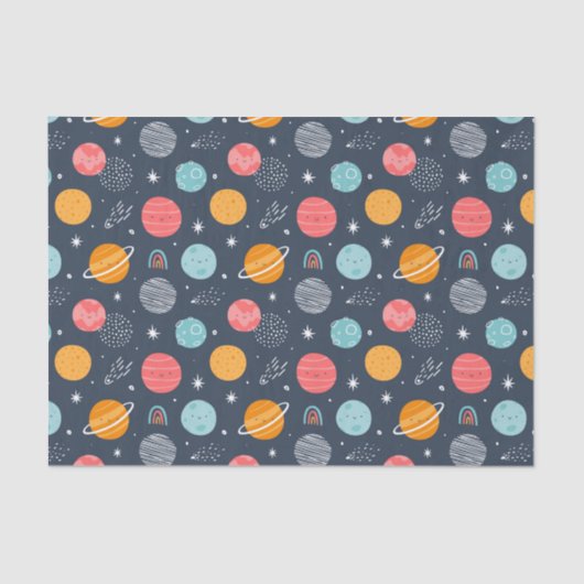 Cute Smiling Planet Pattern Tissuepapier (Voorkant)