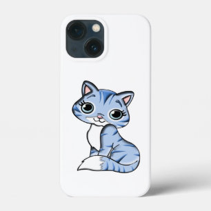 CUTE SMILING SKY BLUE KITTEN WITH BLUE EYES. iPhone 13 MINI HOESJE