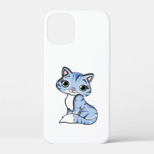 CUTE SMILING SKY BLUE KITTEN WITH BLUE EYES. iPhone 12 MINI HOESJE