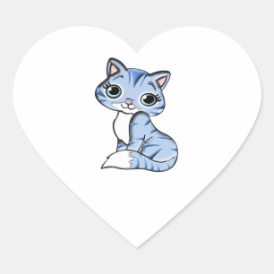 CUTE SMILING SKY BLUE KITTEN WITH BLUE EYES. HART STICKER