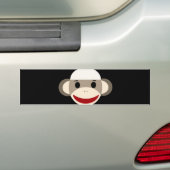 Cute Smiling Sock Monkey Face op Red Black Bumpersticker (Op auto)