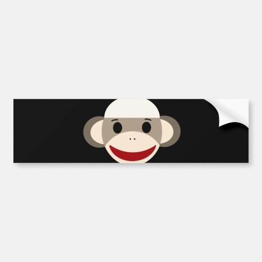 Cute Smiling Sock Monkey Face op Red Black Bumpersticker (Voorkant)