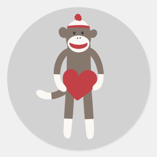 Cute Smiling Sock Monkey met Heart Sticker (Voorkant)