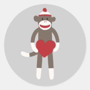 Cute Smiling Sock Monkey met Heart Sticker