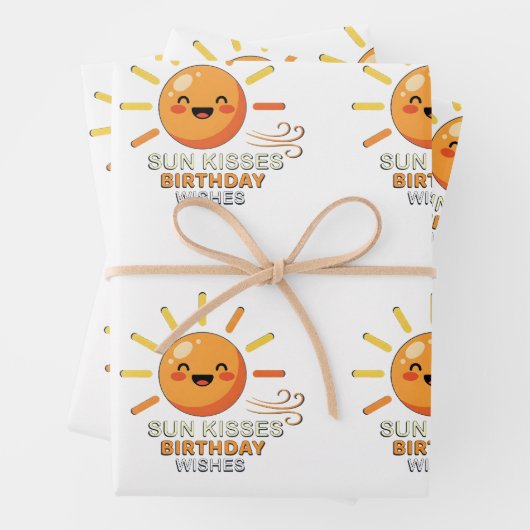 Cute Smiling Sun Birthday Wishes Wrapping Paper  (In situ)