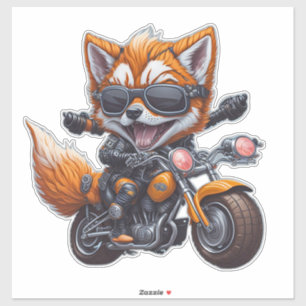 Cute Smilling Fox Riding Motorcycle Sticker