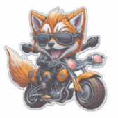 Cute Smilling Fox Riding Motorcycle Sticker (Voorkant)