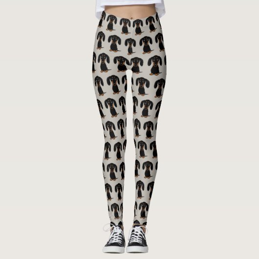 Cute Smooth Coated Black en Tan Dachshund Pattern Leggings (Voorkant)