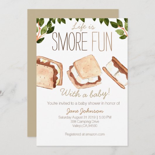 Cute smores camping baby shower invitation (Devant / Derrière)