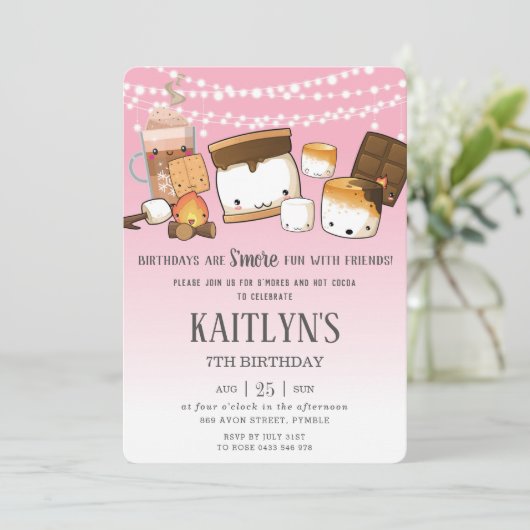 Cute S'mores Hot Cocoa Camping Bonfire Birthday Kaart (Staand voorkant)