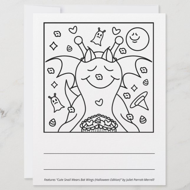 Cute Snail Bat Happy Halloween Coloring Page (Devant)