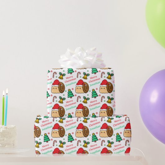 Cute Snail Christmas Tree Holidays Cadeaupapier (Feestgeschenken)