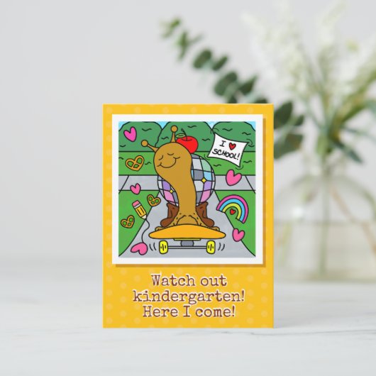 Cute Snail Watch Out Kindergarten Back To School Briefkaart (Staand voorkant)