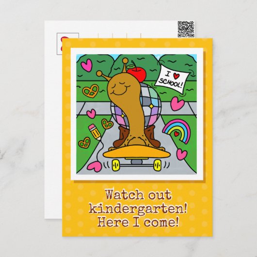 Cute Snail Watch Out Kindergarten Back To School Briefkaart (Voorkant / Achterkant)