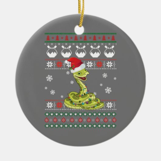 Cute Snake Ugly Sweater Kerstlight Pajama Keramisch Ornament (Voorkant)