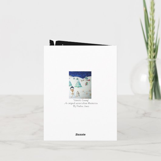Cute sneeuwman glimlachend kerstsneeuwscène feestdagen kaart (Achterkant)