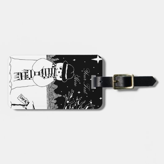 Cute sneeuwman glimlacht op kerst in de sneeuw bagagelabel (Voorkant horizontaal)