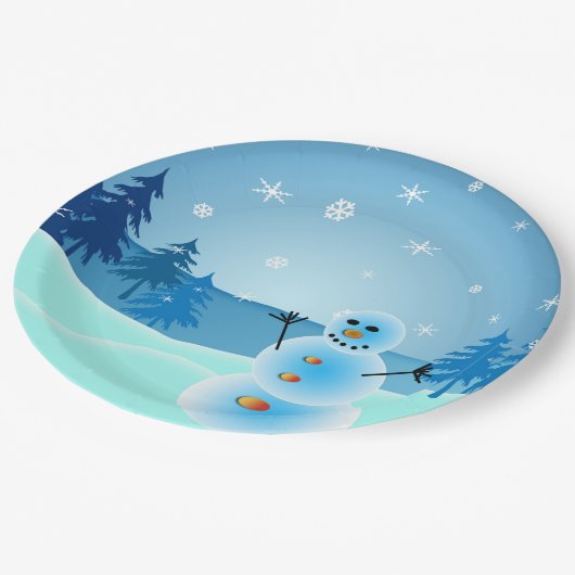 Cute sneeuwman illustratie papieren bordje (Gekanteld)