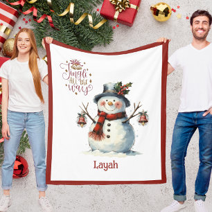 Cute Sneeuwman Kerstdeken voor Kinderen Met Naam Fleece Deken