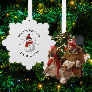 Cute Sneeuwman Op Maat Gemaakte Kerst Foto Aandenk Ornament Kaart