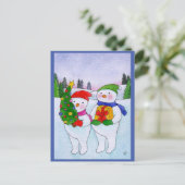 Cute sneeuwse kerstlandschap briefkaart (Staand voorkant)