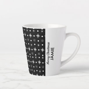 Cute Sneeuwvlokken Zwart Wit Kleurblok Naam Latte Mok