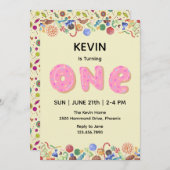 Cute Snoep Theme First Birthday Invitation Kaart (Voorkant / Achterkant)