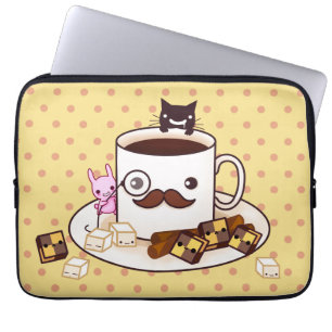 Cute snorbaardbeker met kawaii dieren en koekjes laptop sleeve