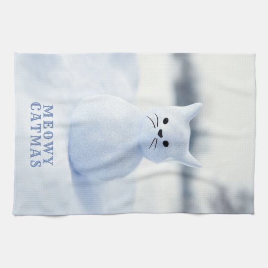 Cute Snow Cat Meowy Catmas Christmas Kitchen Towel Theedoek (Horizontaal)