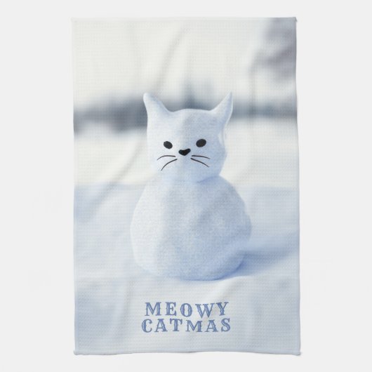 Cute Snow Cat Meowy Catmas Christmas Kitchen Towel Theedoek (Verticaal)