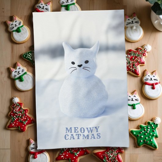 Cute Snow Cat Meowy Catmas Christmas Kitchen Towel Theedoek