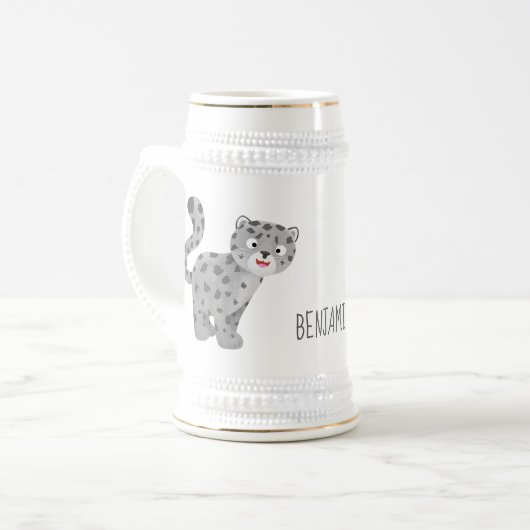 Cute snow leopard cartoon bierpul (Voorkant links)