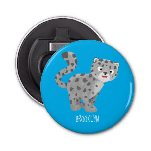 Cute snow leopard cartoon button flesopener