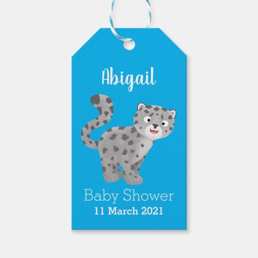 Cute snow leopard cartoon cadeaulabel (Voorkant)