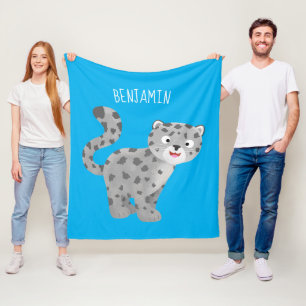 Cute snow leopard cartoon fleece deken