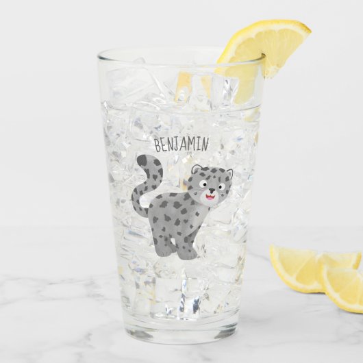 Cute snow leopard cartoon glas (Achterkant ijs)