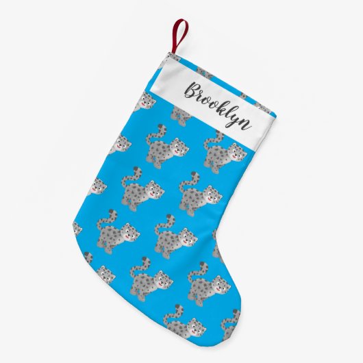 Cute snow leopard cartoon kleine kerstsok (Voorkant (Hangend))