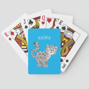 Cute snow leopard cartoon pokerkaarten