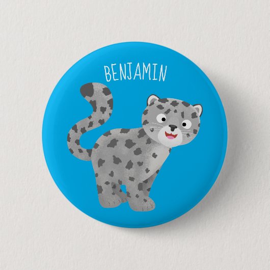 Cute snow leopard cartoon ronde button 5,7 cm (Voorkant)