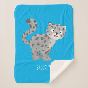 Cute snow leopard cartoon sherpa deken