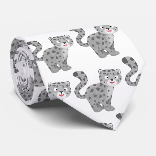 Cute snow leopard cartoon stropdas (Opgerold)