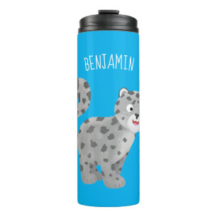 Cute snow leopard cartoon thermosbeker