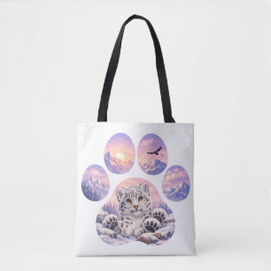 Cute Snow Leopard Paw Mountain Design Draagtas