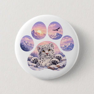 Cute Snow Leopard Paw Mountain Design Ronde Button 5,7 Cm
