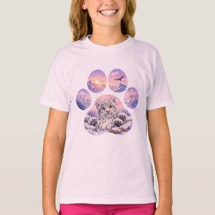 Cute Snow Leopard Paw Mountain Design T-shirt