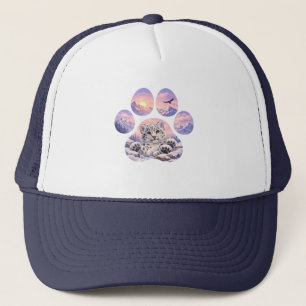 Cute Snow Leopard Paw Mountain Design Trucker Pet