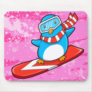 Cute Snowboarding Penguin Muismat