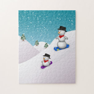 Cute Snowboarding Snowmen Legpuzzel