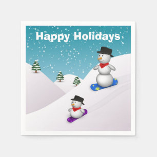 Cute Snowboarding Snowmen Servet